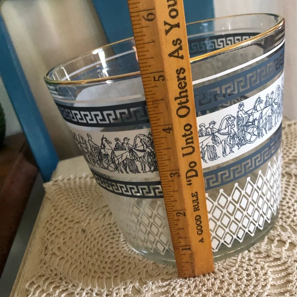 Vintage Jeannette Patrician Egyptian Greek Glass Ice Bucket